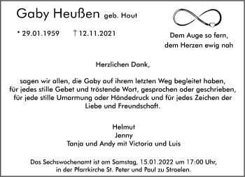 Traueranzeige von Gaby Heußen 