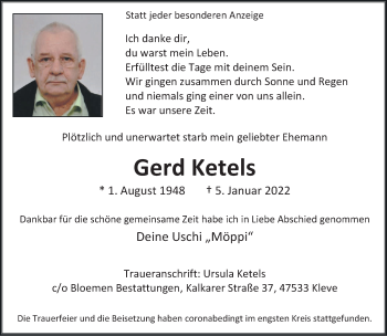 Traueranzeige von Gerd Ketels 