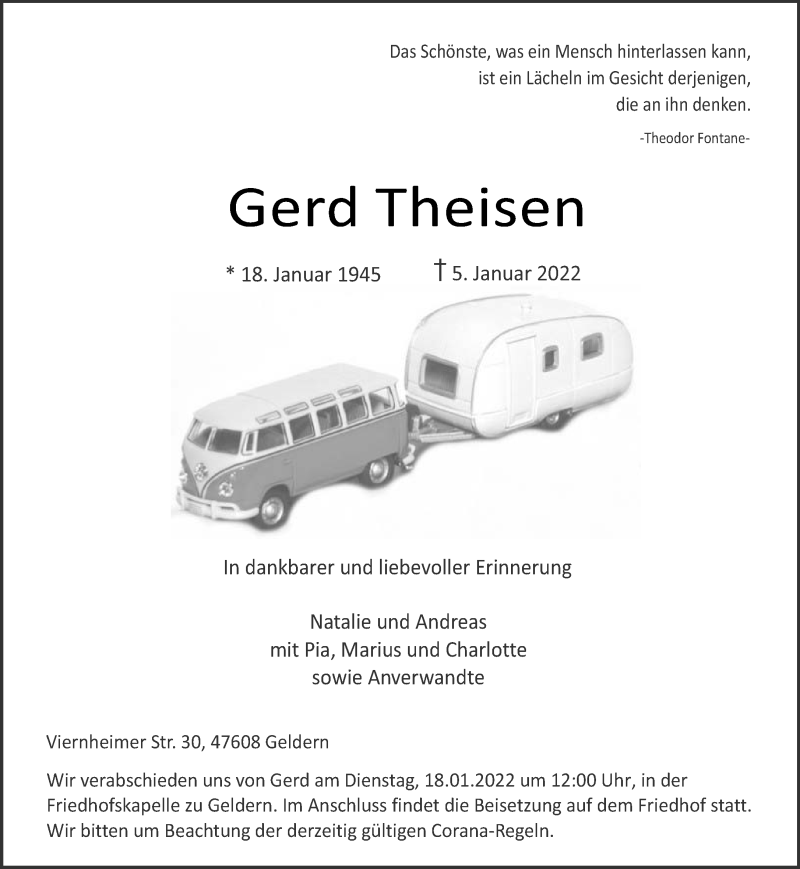  Traueranzeige für Gerd Theisen vom 15.01.2022 aus 