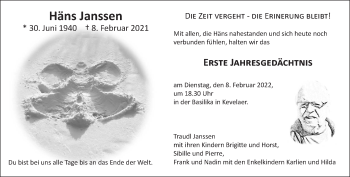 Traueranzeige von Häns Janssen 