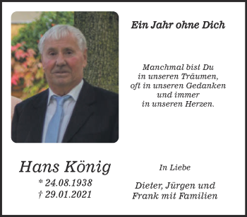 Traueranzeige von Hans König 