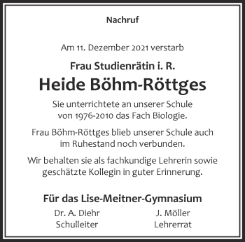 Traueranzeige von Heide Böhm-Röttges 
