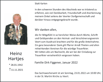 Traueranzeige von Heinz Hartjes 