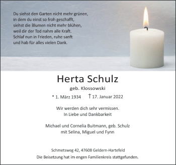 Traueranzeige von Herta Schulz 