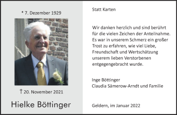 Traueranzeige von Hielke Böttinger 
