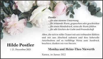 Traueranzeige von Hilde Postler 