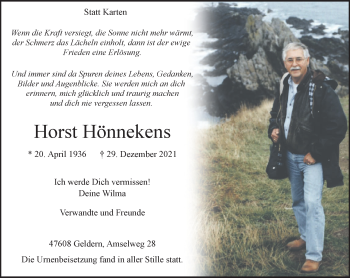 Traueranzeige von Horst Hönnekens 