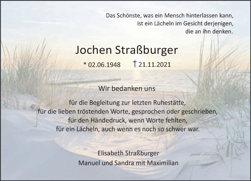 Traueranzeige für Jochen Straßburger vom 08.01.2022 aus 