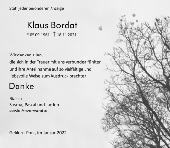 Traueranzeige von Klaus Bordat 