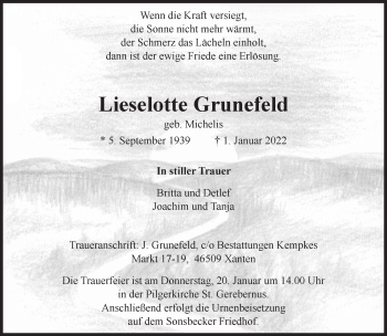 Traueranzeige von Lieselotte Grunefeld 