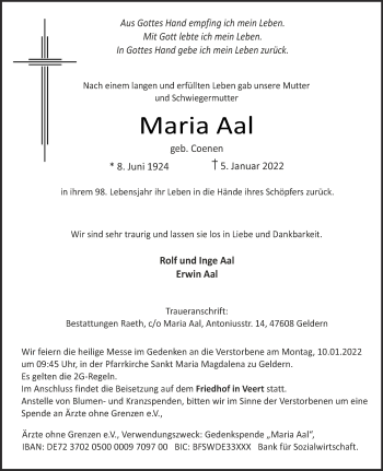 Traueranzeige von Maria Aal 