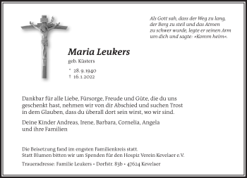 Traueranzeige von Maria Leukers 