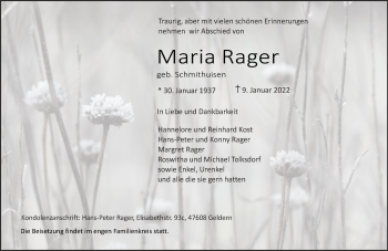 Traueranzeige von Maria Rager 