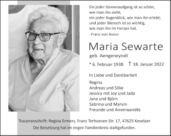 Traueranzeige von Maria Sewarte 