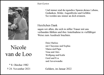 Traueranzeige von Nicole van de Loo 
