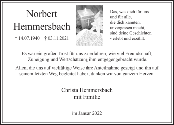 Traueranzeige von Norbert Hemmersbach 