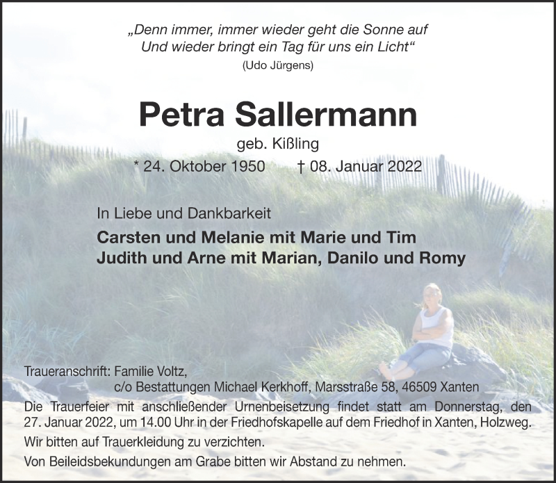  Traueranzeige für Petra Ballermann vom 22.01.2022 aus 