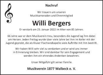 Traueranzeige von Willi Bergers 