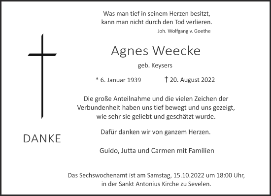 Traueranzeige von Agnes Weecke 