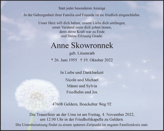 Traueranzeige von Anne Skowronnek 
