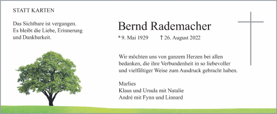 Traueranzeige von Bernd Rademacher 