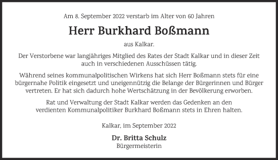 Traueranzeige von Burkhard Boßmann 