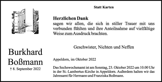 Traueranzeige von Burkhard Boßmann 