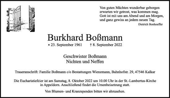 Traueranzeige von Burkhard Boßmann 