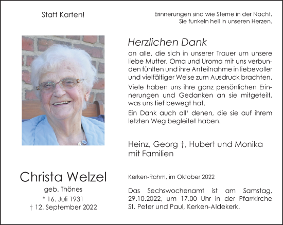 Traueranzeige von Christa Welzel 