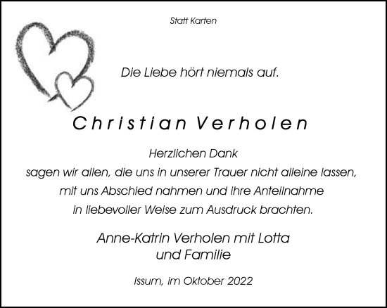 Traueranzeige von Christian Verholen 