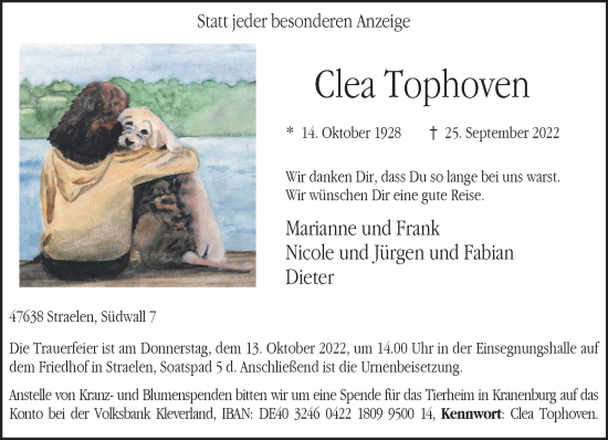 Traueranzeige von Clea Tophoven 