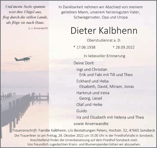 Traueranzeige von Dieter Kalbhenn 