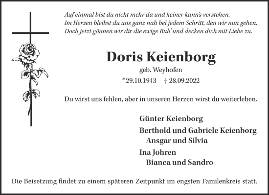 Traueranzeige von Doris Keienborg 