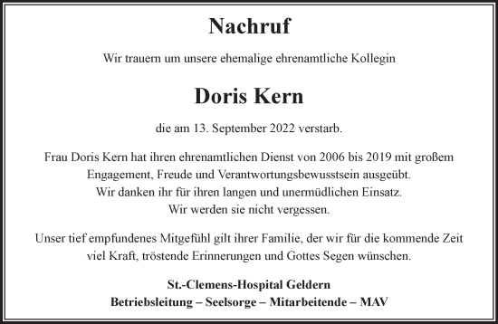 Traueranzeige von Doris Kern 