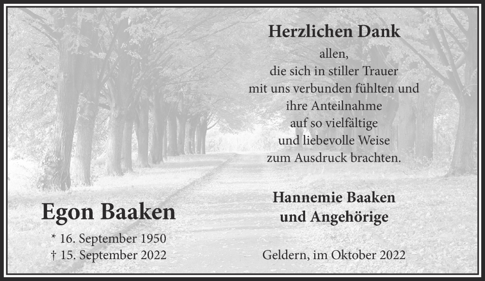  Traueranzeige für Egon Baaken vom 29.10.2022 aus 