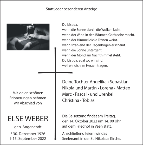 Traueranzeige von Else Weber 