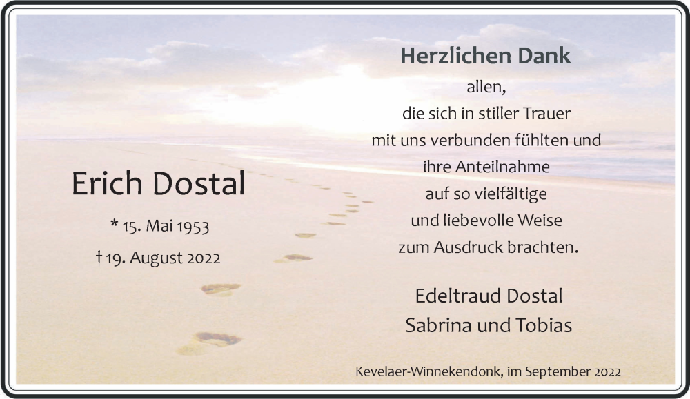  Traueranzeige für Erich Dostal vom 01.10.2022 aus 