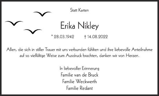 Traueranzeige von Erika Nikley 