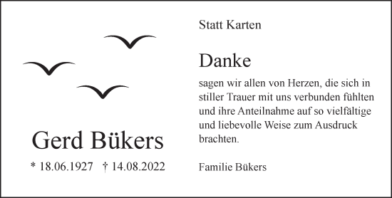 Traueranzeige von Gerd Bükers 