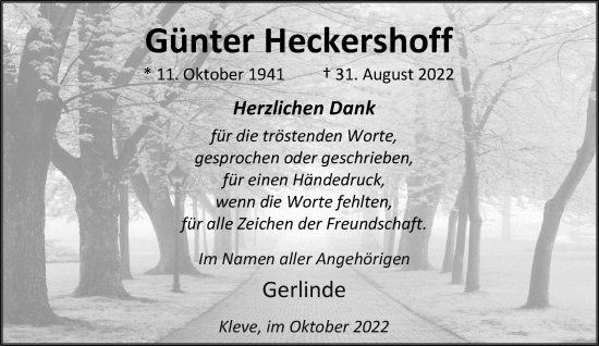 Traueranzeige von Günter Heckershoff 