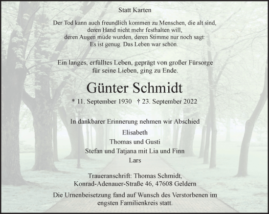 Traueranzeige von Günter Schmidt 