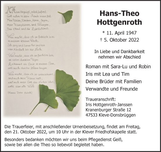 Traueranzeige von Hans-Theo Hottgenroth 