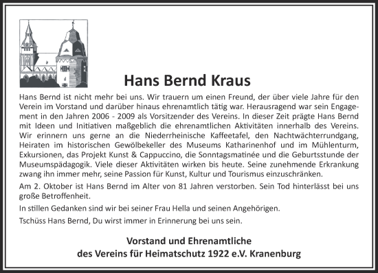 Traueranzeige von Hans Bernd Kraus 