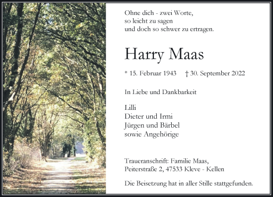 Traueranzeige von Harry Maas 