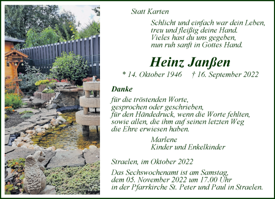 Traueranzeige von Heinz Janßen 