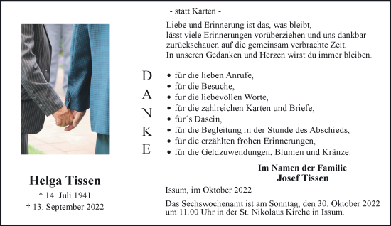 Traueranzeige von Helga Tissen 