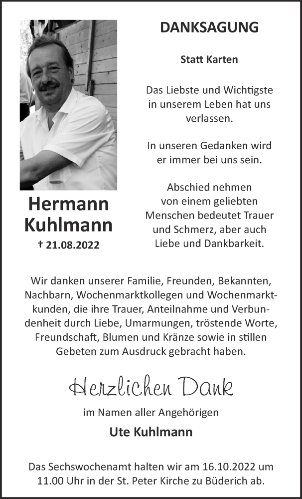  Traueranzeige für Hermann Kuhlmann vom 12.10.2022 aus 