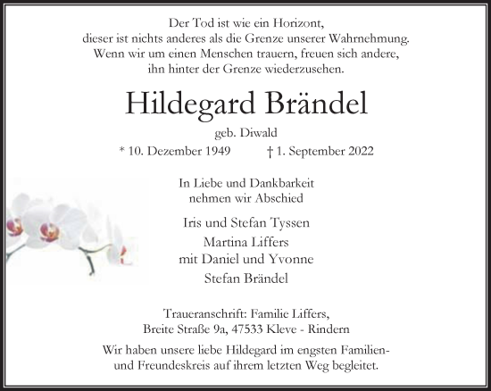 Traueranzeige von Hildegard Brändel 