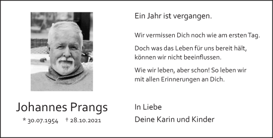 Traueranzeige von Johannes Prangs 