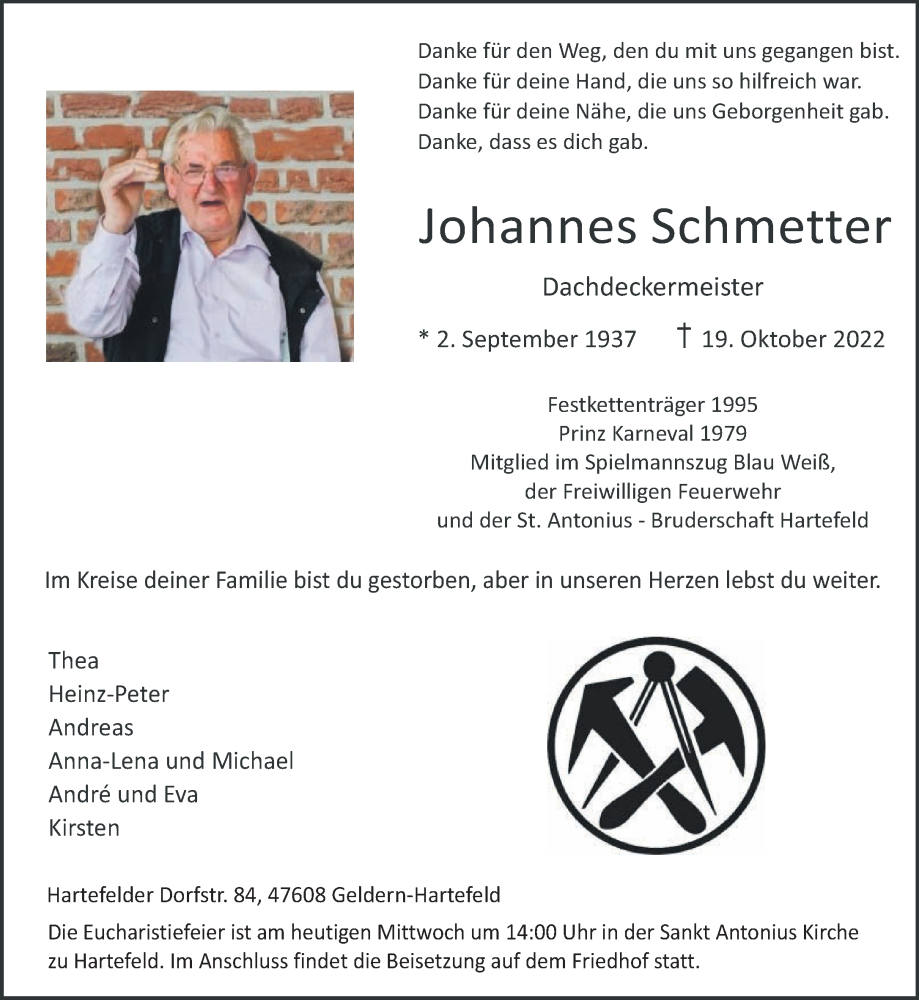 Traueranzeige für Johannes Schmetter vom 26.10.2022 aus 